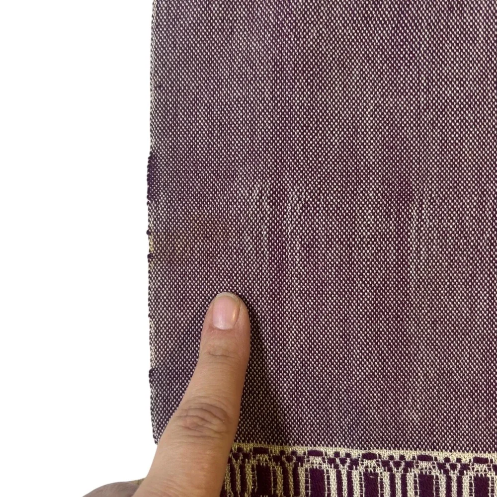 Vintage Handwoven Linen Napkins Set of 5 Plum Purple Geometric Border 13x15